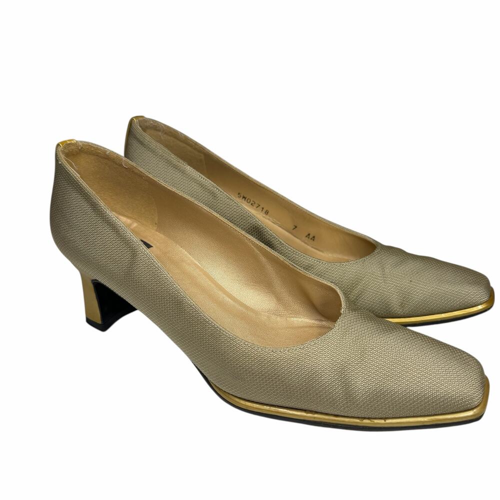 Stuart Weitzman Vintage Y2K Gold Metallic Corrine Fabric Pumps Women’s 7 AA